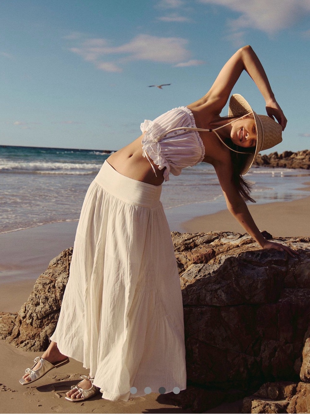Free People Cream Tiered Maxi Skirt